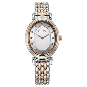 Titan Aura Quartz Analog Silver Dial With Two Toned Stainless Steel Strap Watch For Women
