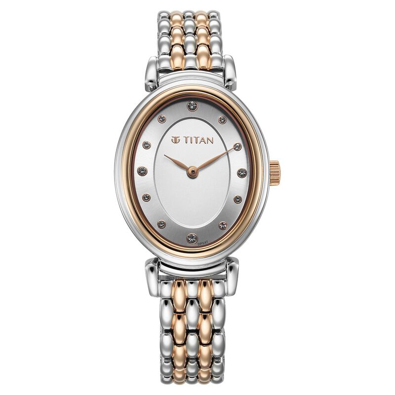 Titan Aura Quartz Analog Silver Dial With Two Toned Stainless Steel Strap Watch For Women