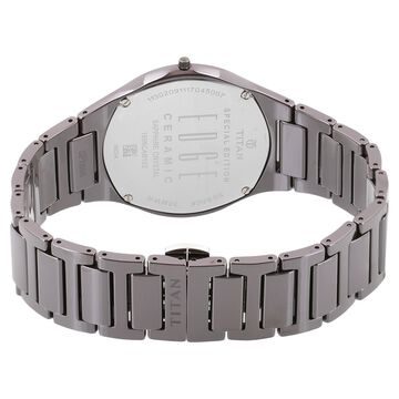 Titan Edge Ceramic Quartz Analog Silver Dial Grey Ceramic Strap Watch For Men