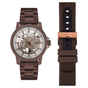 Kenneth Cole Automatic Silver Dial Leather Strap Watch for Men