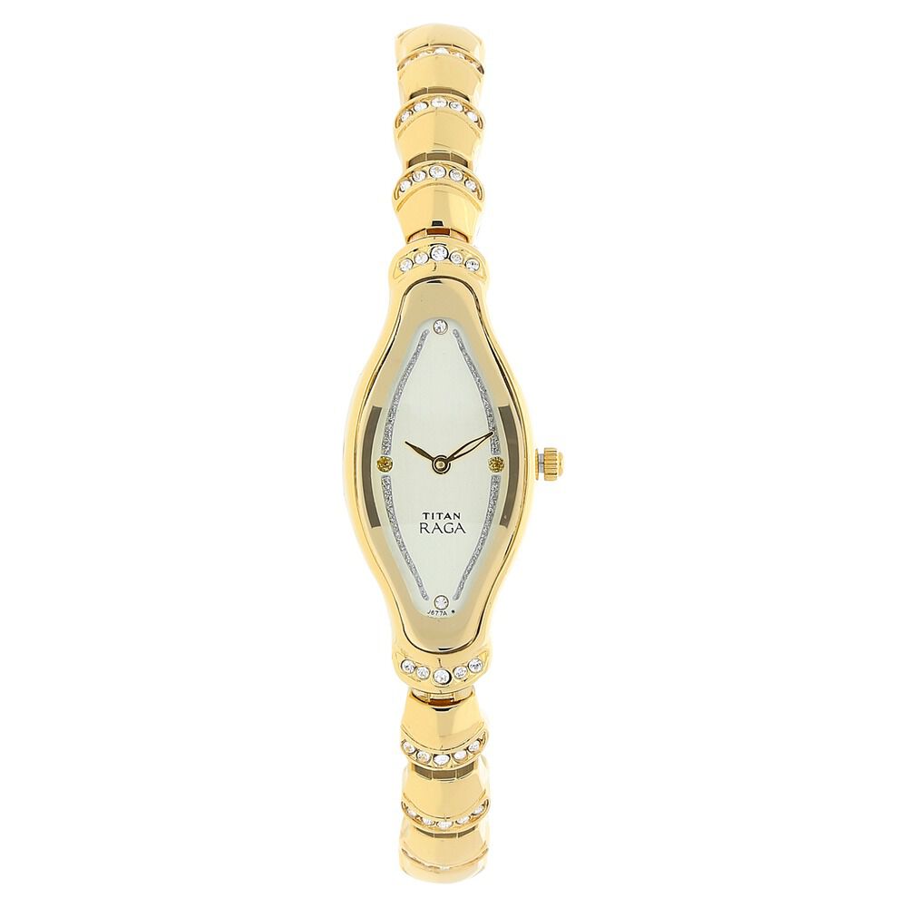 Buy Online Titan Quartz Analog Champagne Dial Metal Strap Watch for Women nk2395ym02 Titan
