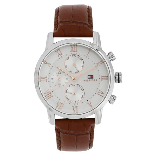 Tommy Hilfiger Multifunction Silver Dial Leather Strap Watch for Men - image number 0