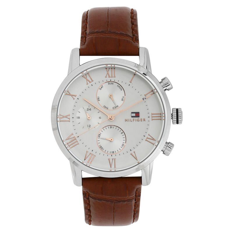 Tommy Hilfiger Multifunction Silver Dial Leather Strap Watch for Men