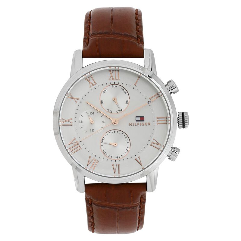 Buy Online Tommy Hilfiger Quartz Multifunction Silver Dial Leather ...