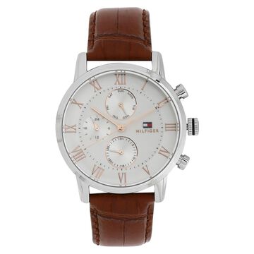 Tommy Hilfiger Quartz Multifunction Silver Dial Leather Strap Watch for Men
