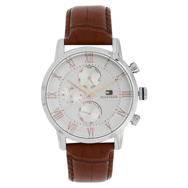 Tommy Hilfiger Quartz Multifunction Silver Dial Leather Strap Watch for Men - image number 0
