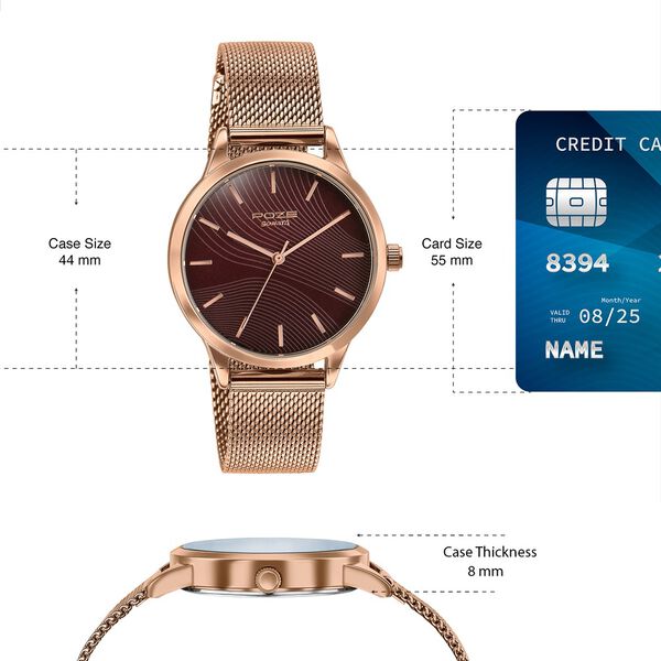 Poze By Sonata Quartz Analog Wine Red Dial Rose Gold Metal Strap Watch For Women - image number 3