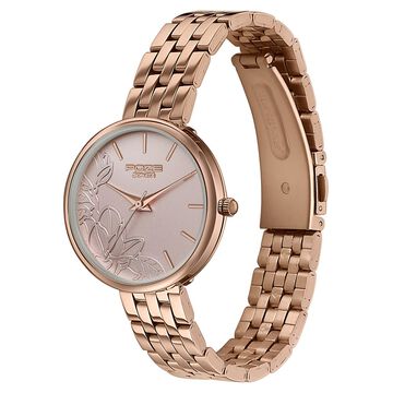 Poze Poze Quartz Analog Beige Dial Rose Gold Metal Strap Watch For Women