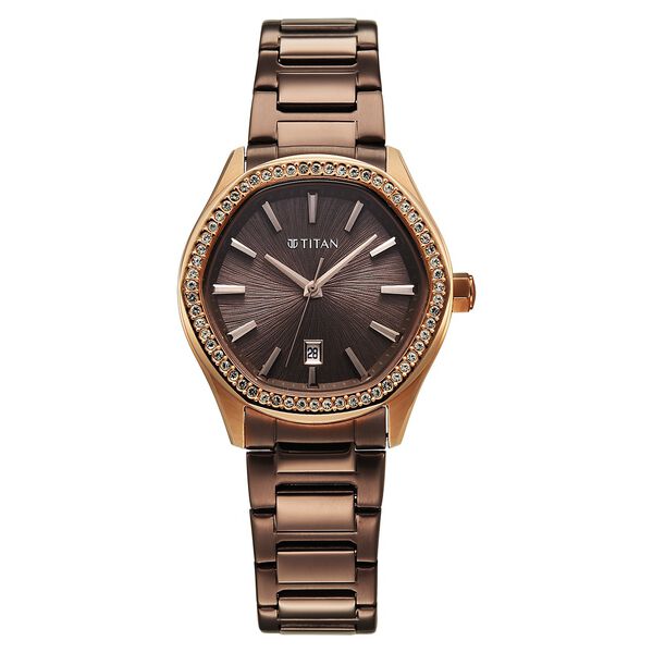 Titan Glamour Quartz Analog with Date Brown Dial Brown Stainless Steel Strap Watch For Women - image number 0
