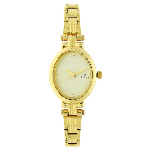 Titan Quartz Analog Champagne Dial Watch For WomenWith Golden Stainless Steel Strap - image number 0