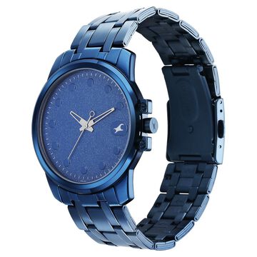 Fastrack Pulse Quartz Analog Blue Round Dial Blue Stainless Steel Strap Watch For Guys