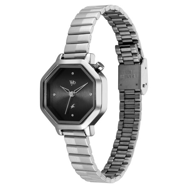 Vyb Seeker By Fastrack Quartz Analog Black Dial Silver Stainless Steel Strap Watch For Girls - image number 4
