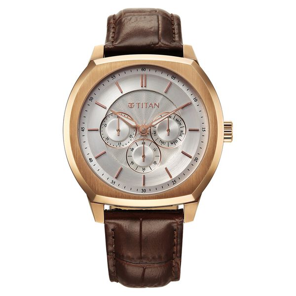 Titan Regalia Arc Analog with Day Date Second Subdial and Silver Dial Brown Leather Strap Watch for Men - image number 1