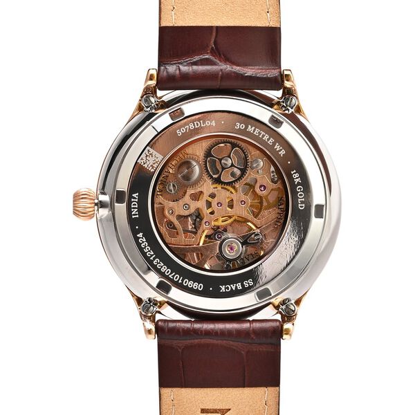 Titan Nebula Abhiyant 18k Pink Gold Hand-Wound Mechanical Analog with Exhibition Caseback Leather Strap Watch for Men - image number 3