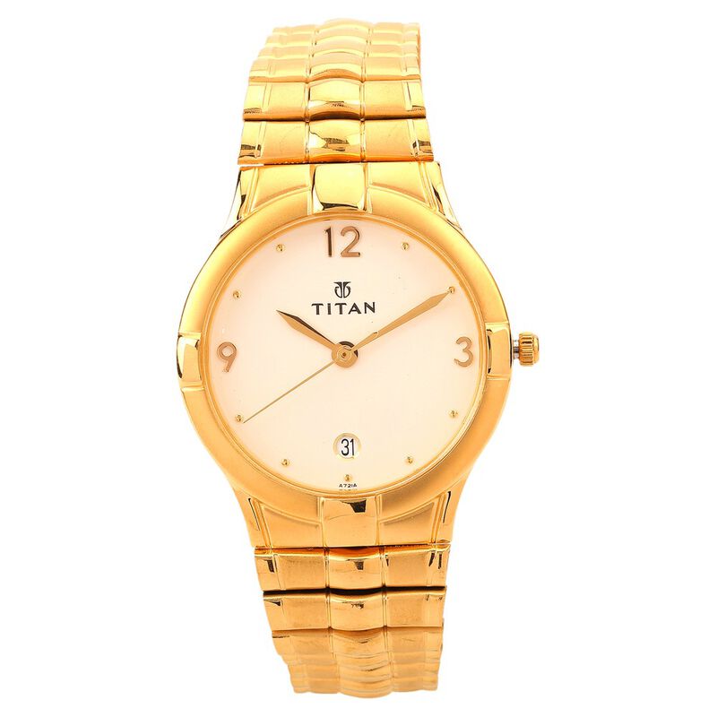 Titan Quartz Analog with Date White Dial Metal Strap Watch for Men