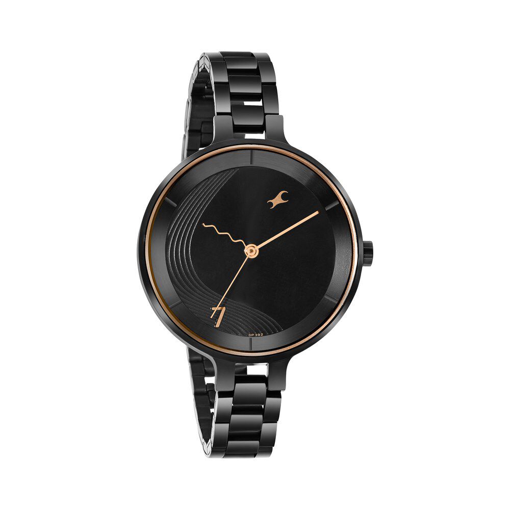 Fastrack black dial black stainless steel strap watch outlet