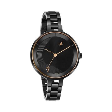 Fastrack Stunners Quartz Analog Black dial Stainless Steel Strap Watch for Girls