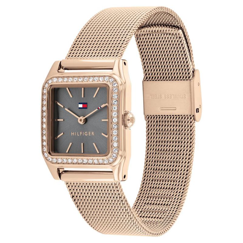 Tommy Hilfiger Grey Dial Golden Stainless Steel Strap Watch for Women - image number 1