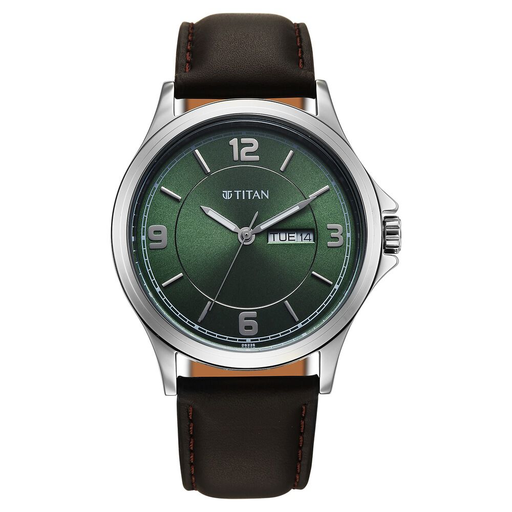 Buy Online Titan Neo Arabic Analog with Day Date Green Dial Brown