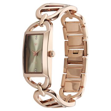 Vyb Striker By Fastrack Quartz Analog Green Dial Rose Gold Metal Strap Watch For Girls