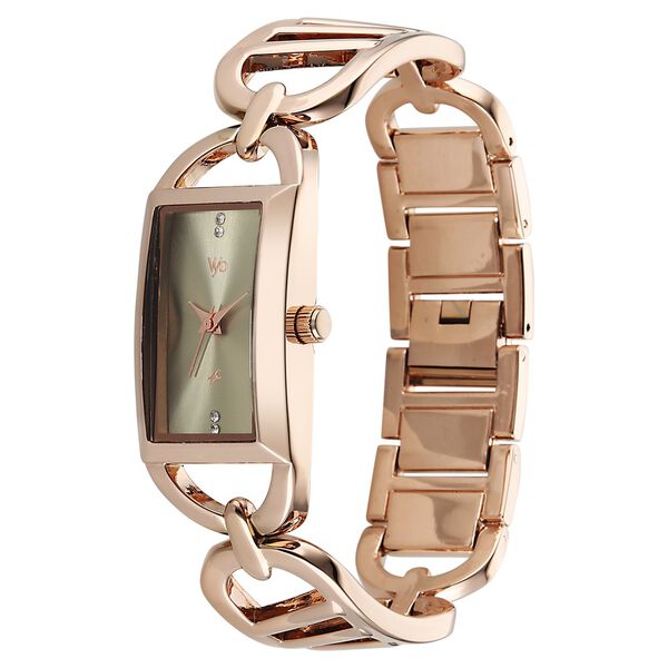 Vyb Striker By Fastrack Quartz Analog Green Dial Rose Gold Metal Strap Watch For Girls - image number 2