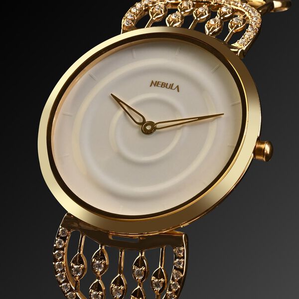 Titan Nebula Varsha 18k Gold Analog Diamond Studded Bracelet Watch for Women - image number 2