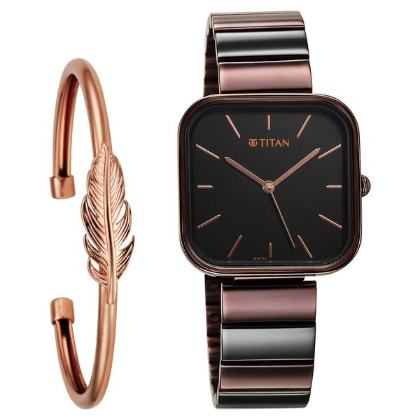 Titan Purple Stackables Quartz Analog Black Dial Two Toned Stainless Steel Strap Watch For Women - image number 0
