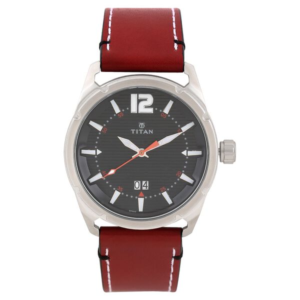 Titan Quartz Analog with Date Black Dial Leather Strap Watch for Men - image number 0