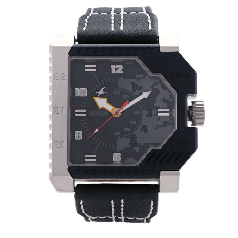 Fastrack Quartz Analog Grey Dial Leather Strap Watch for Guys