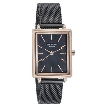Sonata Poze Quartz Analog Black Mother Of Pearl Dial Black Color Stainless Steel Strap Watch For Women