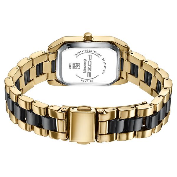 Poze By Sonata Quartz Analog Black Mother Of Pearl Dial Two Toned Metal & Plastic Strap Watch For Women - image number 6