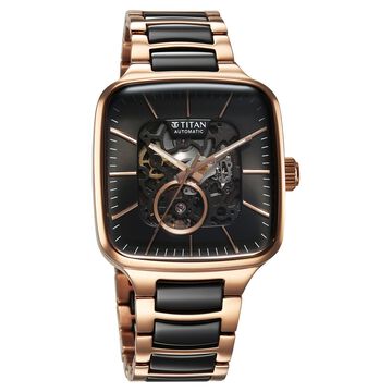 Titan Ceramic Fusion Automatic Square Blue Dial Silver Dual-Toned Stainless Steel Bracelet Watch for Men
