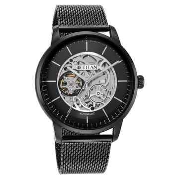 Titan Mechanical Black Dial Automatic watch for Men with Stainless Steel Strap