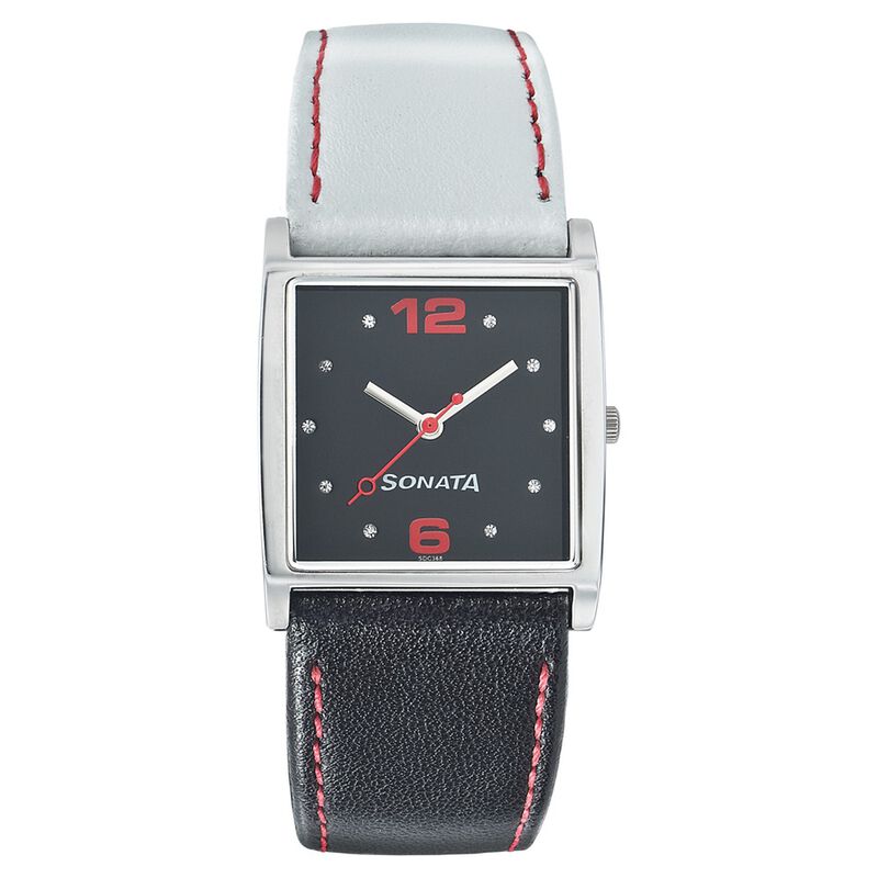 Sonata Quartz Analog Black Dial Leather Strap Watch for Women