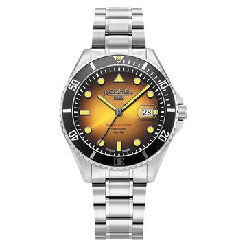 Roamer Pro Diver 200 Quartz Analog with Date Yellow Dial Silver Stainless Steel Strap Watch For Men