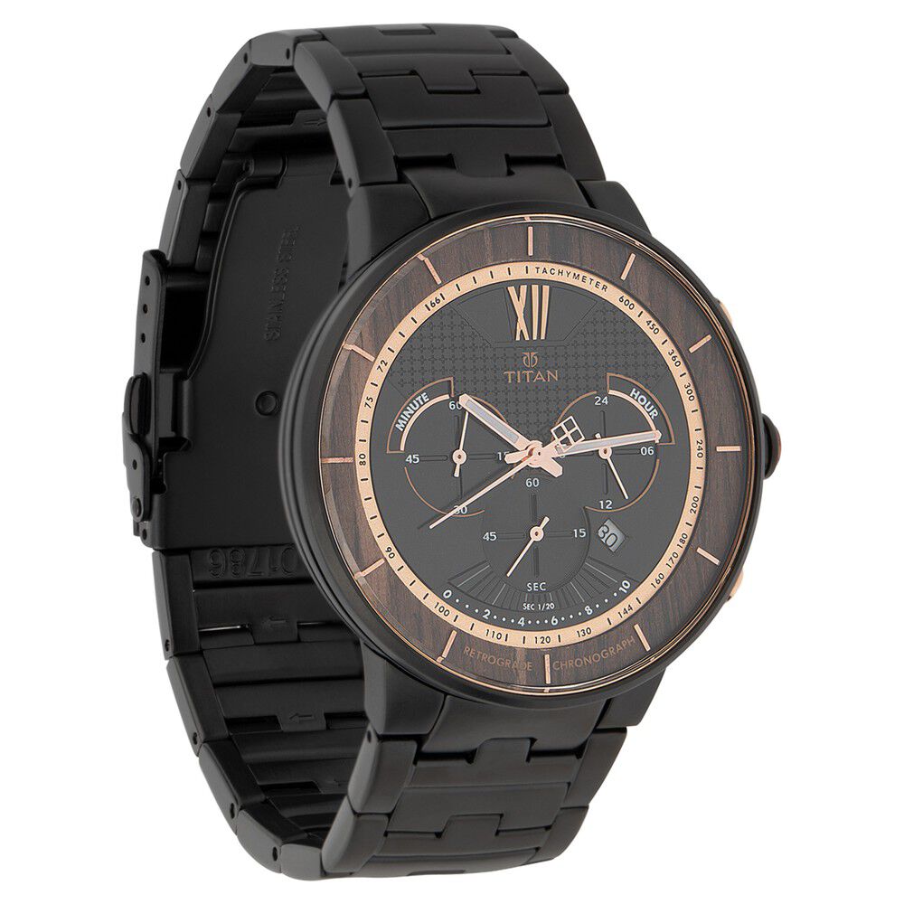 Buy Online Titan Grandmaster Black Dial Chronograph Metal Strap