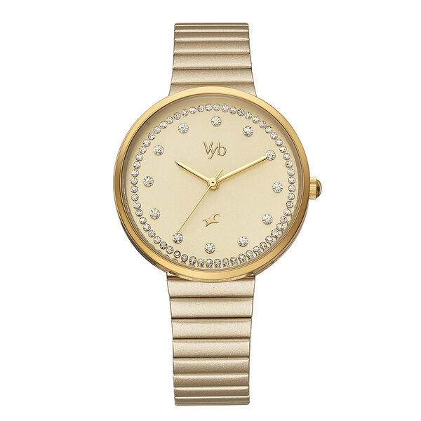 Fastrack Vyb Mirage Quartz Analog Golden Dial Stainless Steel Strap Watch for Girls - image number 0