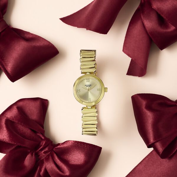 Poze By Sonata Quartz Analog Golden Dial Golden Metal Strap Watch For Women - image number 0
