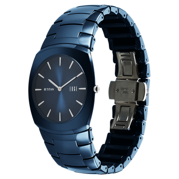 Titan Edge Fumage Quartz Analog Blue Dial Blue Ceramic Strap Watch For Men