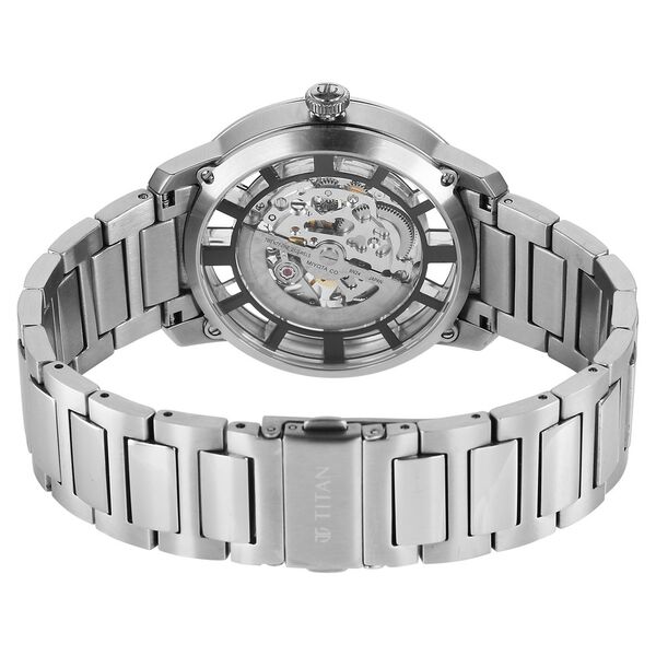 Titan See-Through Skeletal Automatic Analog with Black Dial Silver Stainless Steel Strap Watch for Men - image number 6