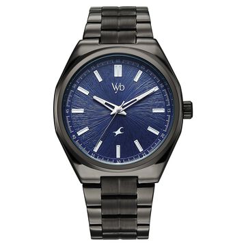 Vyb Aviator By Fastrack Quartz Analog Blue Dial Grey Stainless Steel Strap Watch For Guys