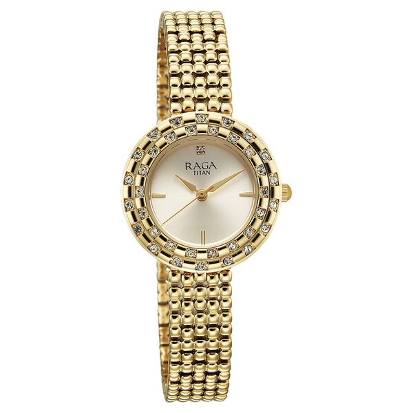 Titan Raga Showstopper Quartz Analog Champagne Dial Metal Strap Watch For Women - image number 1