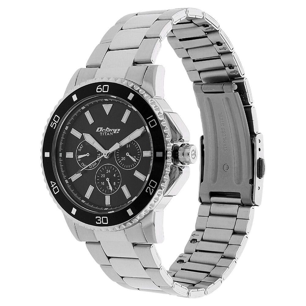 Titan Quartz Multifunction Black Dial Stainless Steel Strap Watch for Men