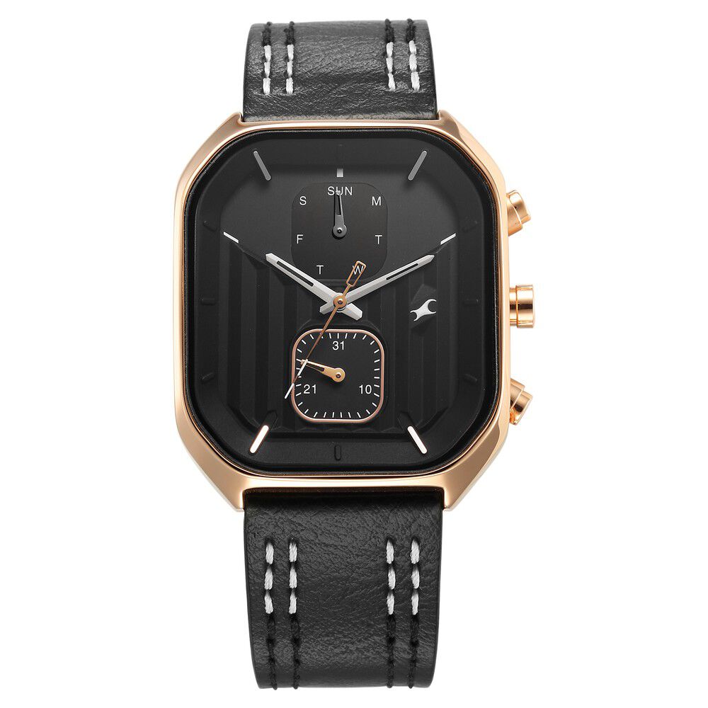 Buy Online Fastrack Fleek Quartz Multifunction Black Dial Leather Strap Watch For Guys 3270wl01 Titan