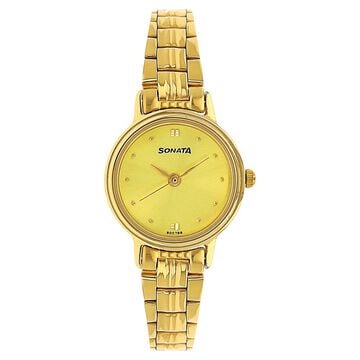 Sonata Quartz Analog Champagne Dial Metal Strap Watch for Women