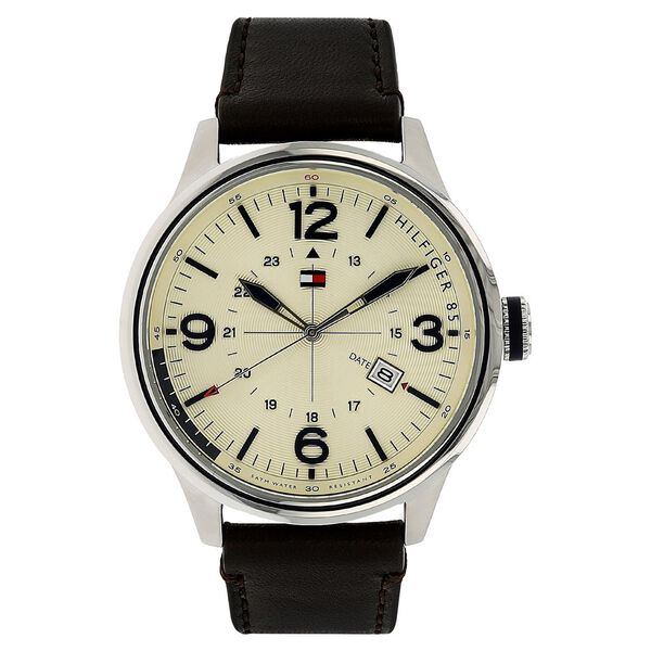 Tommy Hilfiger Quartz Analog Beige Dial Leather Strap Watch for Men - image number 0