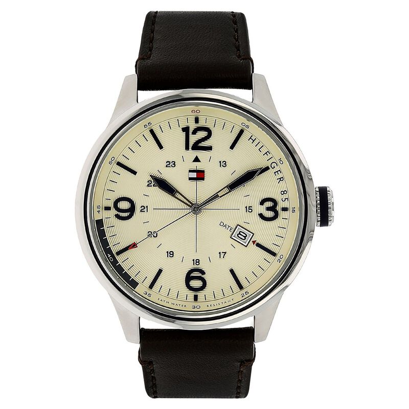 Tommy Hilfiger Quartz Analog Beige Dial Leather Strap Watch for Men