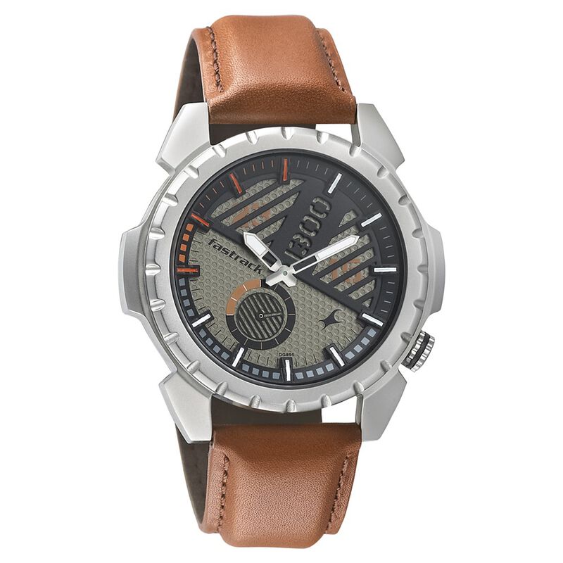 Fastrack Loopholes Quartz Analog Grey Dial Leather Strap Watch for Guys - image number 0