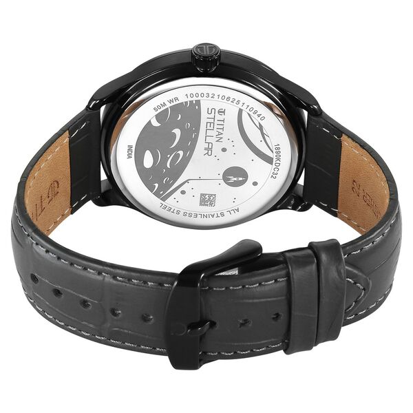Titan Stellar Analog with Earth Disc and Gray Dial Gray Leather Strap Watch for Men - image number 6