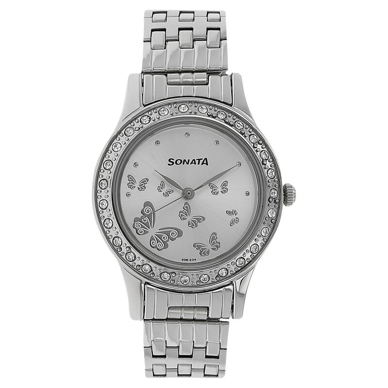 Sonata Quartz Analog Silver Dial Stainless Steel Strap Watch for Women